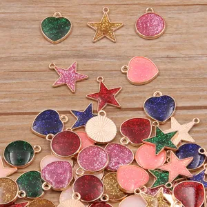 Lot de charms en alliage pailleté, pendentifs cœur étoile rond pour bijoux DIY.
