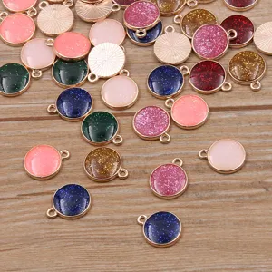 Pendentifs ronds à paillettes en alliage or KC accessoires bijoux DIY loisirs