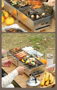 Gril de barbecue au charbon de table en acier inoxydable portable pour le camping en plein air.