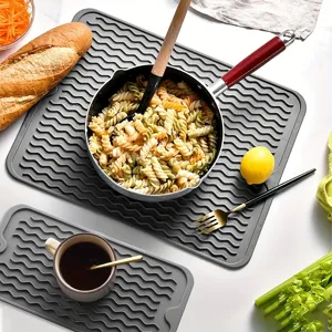 Silicone Dish Drying Mat Waterproof Countertop Protector Heat Resistant Non Slip Wavy Drainage Placemat For Kitchen
