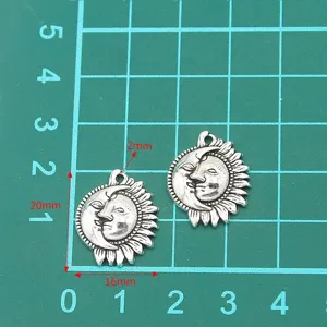 Pendentifs en métal visage soleil et lune argent 16x20mm accessoires de bijouterie DIY