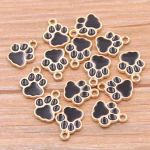 Colgantes de dije con huella de pata de aleacion de esmalte negro para joyeria DIY