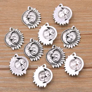 Pendentifs visage soleil et lune en alliage de zinc accessoires de bijoux DIY.