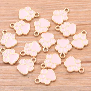 Lindos dijes de huella esmaltados rosa aleación tono dorado para manualidades de joyería DIY