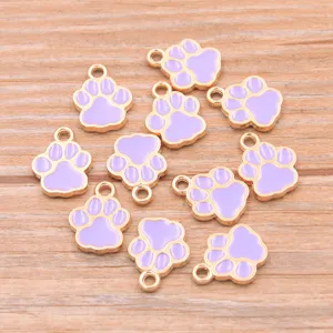 Abalorios de aleación de metal de pata de gato esmalte violeta colgantes de joyería DIY para llavero.