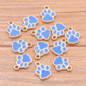 Colgantes de huellas de animales en aleación azul y dorada, accesorios bonitos para manualidades DIY.