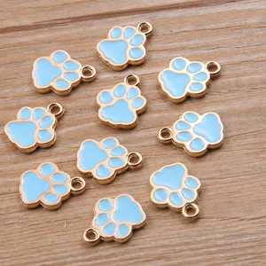 Adorable colgante con huella de pata esmaltada accesorios de joyería de aleación DIY para pulsera.