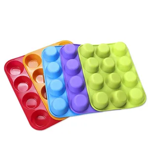 12er Silikon Backform für Muffins, Kuchen und DIY-Desserts. Bunte Farben, flexible Antihaft-Backform.