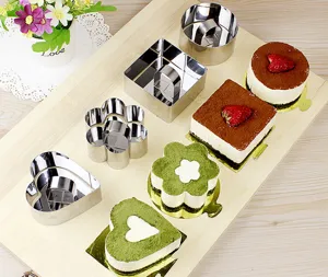 Set di stampi per torta in acciaio inossidabile, cuore quadrato rotondo fiore