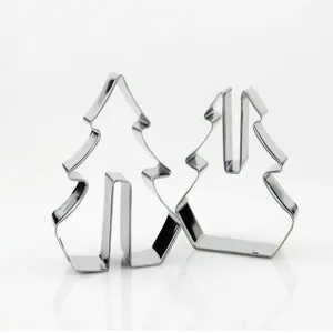 Stainless steel 3D Christmas tree cookie cutter set, perfect for holiday baking and pastries.