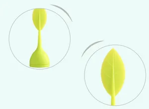 Close-up view of the green leaf silicone tea infuser strainer showing fine detail and design.