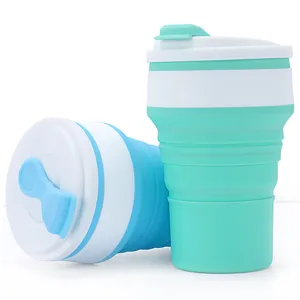 Portable collapsible silicone coffee cup with lid, eco-friendly travel water mug for outdoors.