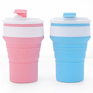 Collapsible silicone travel cup with lid, portable outdoor folding coffee mug for daily use.