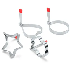 Stainless steel fried egg mold ring set, cute shapes with folding handles for breakfast kitchen tool.