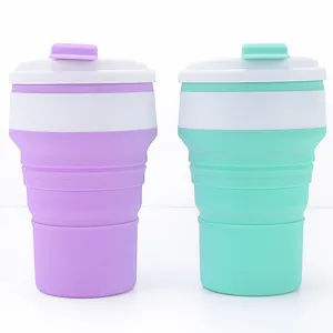Portable collapsible silicone coffee cup travel mug with lid for outdoor daily use