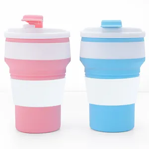 Portable collapsible silicone coffee cup set, outdoor travel folding mug with lid and sleeve.