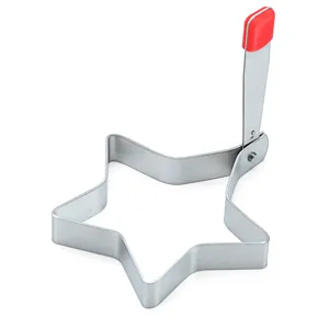 Stainless steel star shaped fried egg mold with folding handle for kitchen cooking