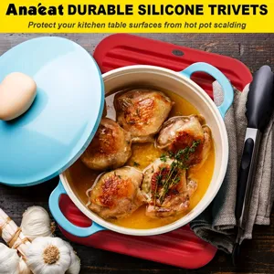 Durable silicone trivet for hot pots, heat resistant non-slip kitchen table mat and hot pad.