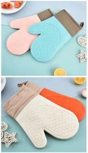 Silicone oven mitts heat resistant thick baking gloves kitchen cooking pot holders set