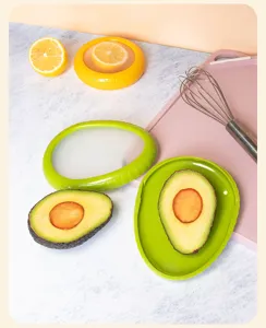 Silicone avocado and lemon food preservation cover set for refrigerator fruit fresh keeping.
