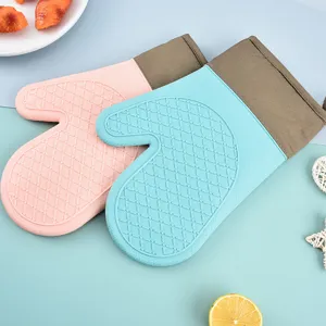 Heat Resistant Silicone Oven Mitts Quilted Thickened Insulated Baking Gloves With Cotton Cuff For Kitchen Cooking
