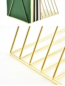 Nordic minimalist gold iron book rack triangle desktop file organizer storage display shelf