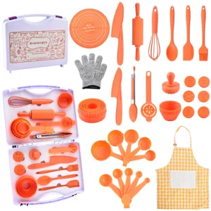 Set di Utensili da Pasticceria in Silicone per Bambini Set da Forno da Cucina Con Mattarello Frusta Spatola Misurini E Scatola Portatile