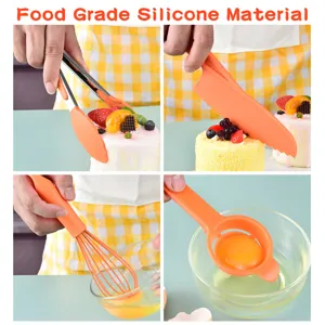 Set di utensili da cucina in silicone per uso alimentare frusta spatola arancione