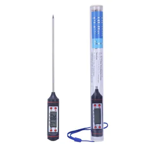 Digitales Fleischthermometer mit Edelstahlsensor, LCD-Bildschirm und Schutzrohr für BBQ.