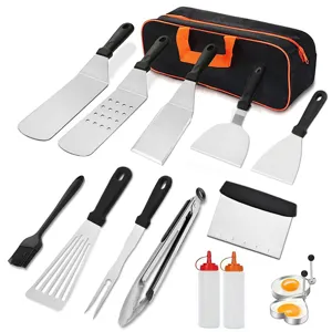 Stainless Steel BBQ Grilling Tool Set Outdoor Camping Cooking Spatula Tong Brush Portable Utensil Kit