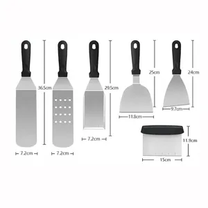 Stainless steel BBQ grill spatula set, outdoor camping cooking scraper kitchen tool set.