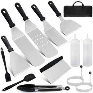 Stainless Steel BBQ Grilling Spatula Set Outdoor Barbecue Grill Tools Metal Tongs Scraper Cooking Utensils Kit