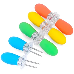 Stainless Steel Corn Holders BBQ Forks With TPR Handles Colorful Corn Cob Holders For Outdoor Picnic Kitchen Barbecue