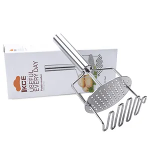 Stainless steel potato masher with spring dual layer design kitchen tool for daily cooking use