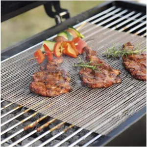 BBQ grill mesh mat non-stick fiberglass mesh sheet for outdoor cooking and baking.