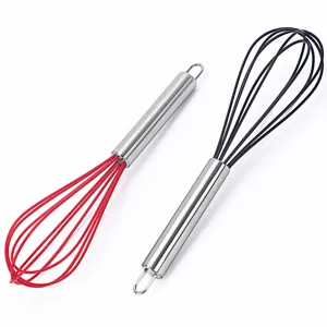 Edelstahlgriff Silikon Schneebesen Detailansicht, 10 Zoll 5 Draht manueller Backhelfer Schlägel.