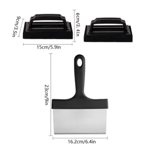Detail view showing dimensions of stainless steel BBQ cleaning brush and scraper.