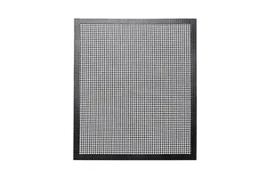Black fiberglass non-stick BBQ mesh mat for outdoor grilling and baking use safely.