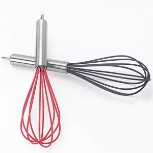 Edelstahl Griff Silikon Schneebesen Kueche Backen Werkzeug manueller Eierquirl Mixer.