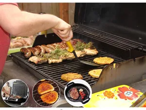 Stainless steel BBQ spatula and grill cleaning tool set for outdoor cooking and barbecue party.