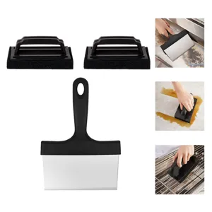 Stainless steel BBQ cleaning brush grill scraper tool set detail view for kitchen and outdoor.