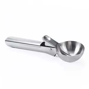 Stainless Steel Ice Cream Scoop Heavy Duty Snow Cone Spoon Melon Baller With Trigger Release Kitchen Cooking Tool
