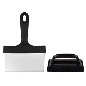 Stainless Steel Barbecue Grill Cleaning Brush And Scraper Set Heavy Duty BBQ Cleaning Tools With Plastic Handle For Outdoor Cooking