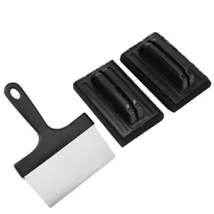 Stainless Steel BBQ Cleaning Brush And Teppanyaki Scraper Sponge Set For Outdoor Grilling
