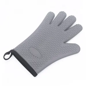 Guanto da forno in silicone a cinque dita grigio resistente al calore per cucina e cottura.