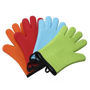 Guanti da forno in silicone a cinque dita ispessiti resistenti al calore set da 4.