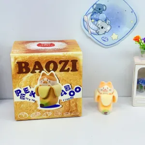 Cute cat flocked blind box figurine creative banana animal desktop toy collectible