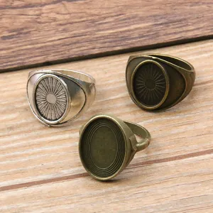 Vintage Antik Silber Bronze Oval Cabochon Ringfassung Tablett Verstellbare Legierung Sonnenmuster Ringbasis Für DIY Schmuckherstellung Zubehör Handgefertigtes Zubehör