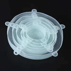 Set of 6 translucent silicone stretch food lids for bowls, cups, and fruit preservation.