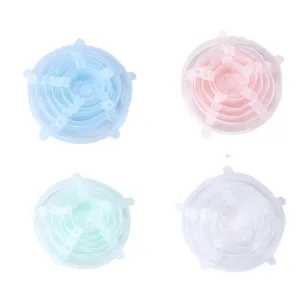 Universal silicone stretch lids set, 6 pieces reusable food covers for kitchen bowl.